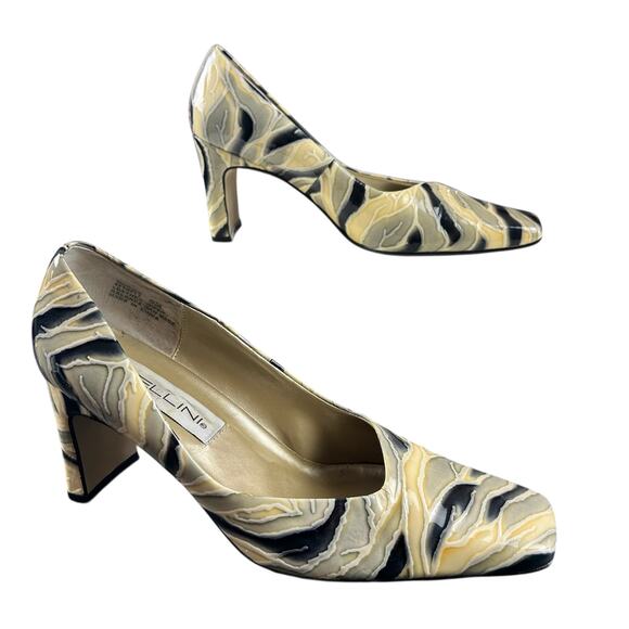 Bellini Margie Pumps Women Size 9M Cream Black Gray Patent Leather Classic Heels - Picture 4 of 11